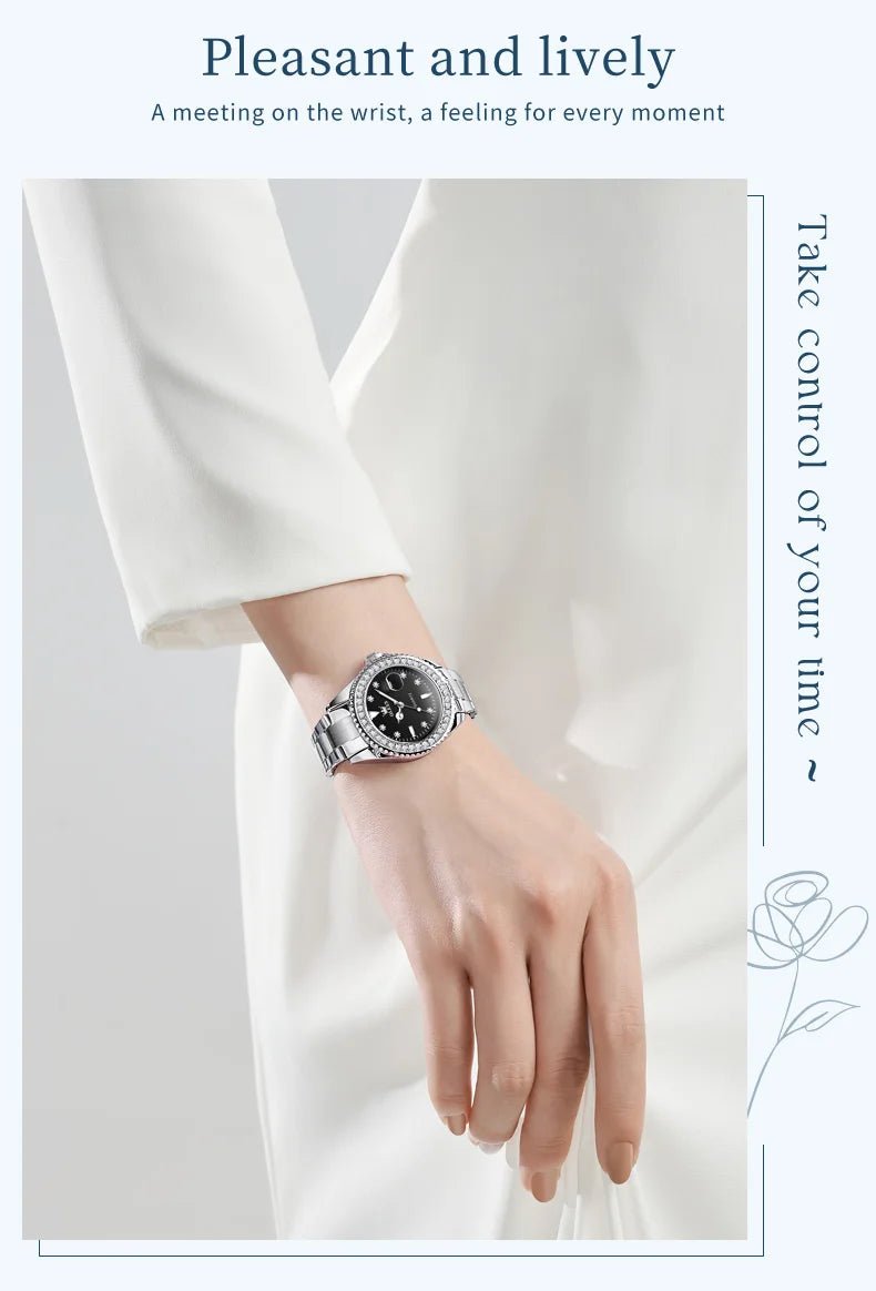 OLEVS Luxury Brand Quartz Watch for Women Steel Strap Waterproof Date Luminous Ladies Wristwatch Diamond Bezel Woman Watch 9945 - VibraStore