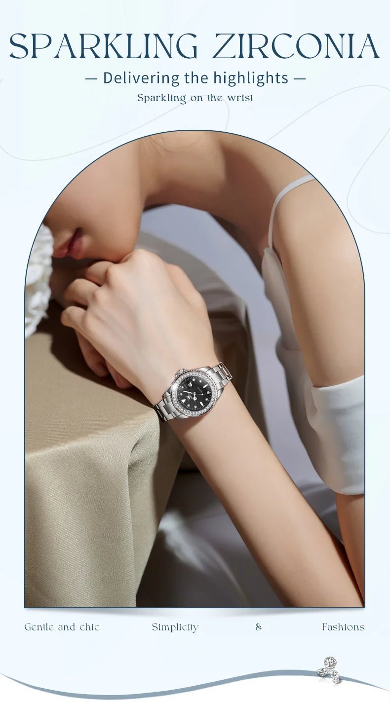 OLEVS Luxury Brand Quartz Watch for Women Steel Strap Waterproof Date Luminous Ladies Wristwatch Diamond Bezel Woman Watch 9945 - VibraStore