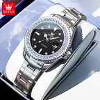 OLEVS Luxury Brand Quartz Watch for Women Steel Strap Waterproof Date Luminous Ladies Wristwatch Diamond Bezel Woman Watch 9945 - VibraStore
