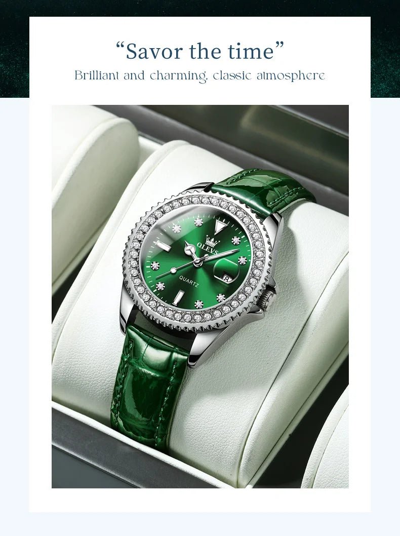 OLEVS Luxury Brand Quartz Watch for Women Steel Strap Waterproof Date Luminous Ladies Wristwatch Diamond Bezel Woman Watch 9945 - VibraStore