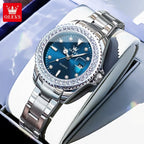OLEVS Luxury Brand Quartz Watch for Women Steel Strap Waterproof Date Luminous Ladies Wristwatch Diamond Bezel Woman Watch 9945 - VibraStore
