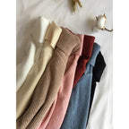 Otoño Invierno suéter grueso mujer tejido acanalado suéter de manga larga cuello alto Jersey ajustado suave cálido Pull Femme - VibraStore