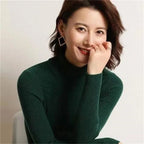 Otoño Invierno suéter grueso mujer tejido acanalado suéter de manga larga cuello alto Jersey ajustado suave cálido Pull Femme - VibraStore