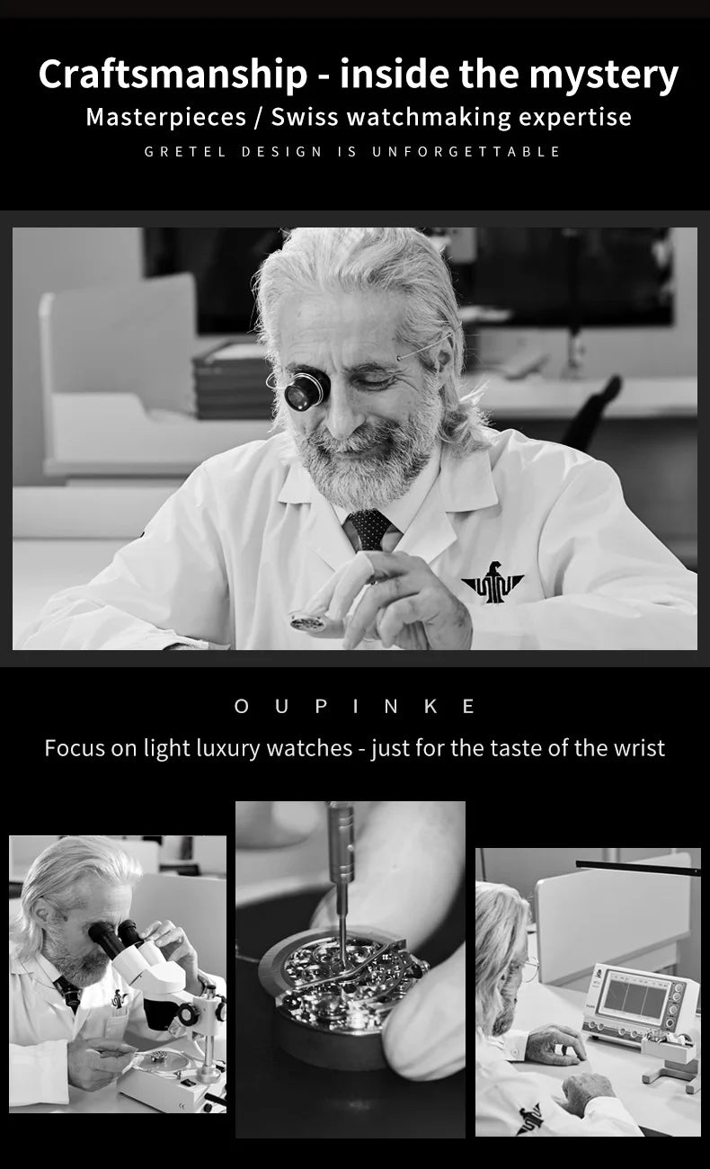 OUPINKE 3173 Luxury Automatic Mechanical Men's Watch Leather Strap 50M Waterproof Luminous Sapphire Mirror Men's Watch - VibraStore