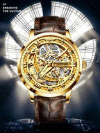 OUPINKE 3173 Luxury Automatic Mechanical Men's Watch Leather Strap 50M Waterproof Luminous Sapphire Mirror Men's Watch - VibraStore