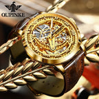 OUPINKE 3173 Luxury Automatic Mechanical Men's Watch Leather Strap 50M Waterproof Luminous Sapphire Mirror Men's Watch - VibraStore