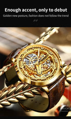 OUPINKE 3173 Luxury Automatic Mechanical Men's Watch Leather Strap 50M Waterproof Luminous Sapphire Mirror Men's Watch - VibraStore