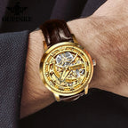 OUPINKE 3173 Luxury Automatic Mechanical Men's Watch Leather Strap 50M Waterproof Luminous Sapphire Mirror Men's Watch - VibraStore