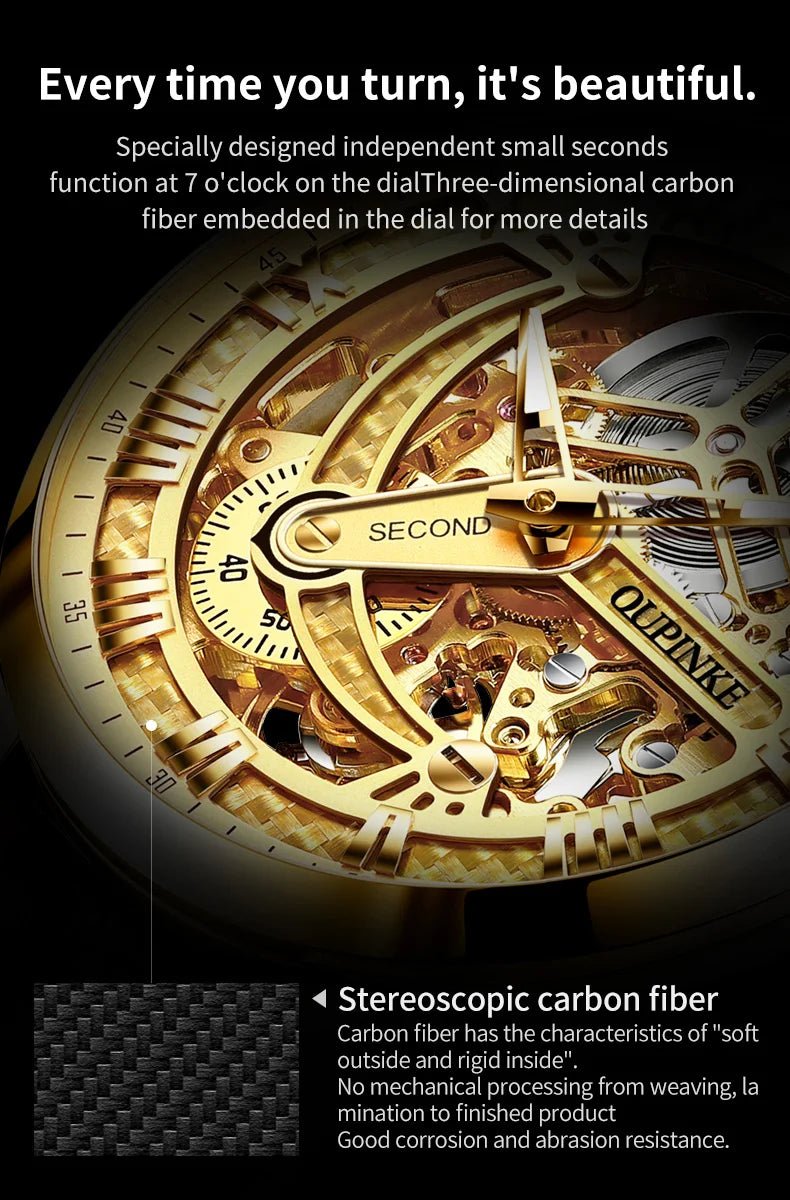 OUPINKE 3173 Luxury Automatic Mechanical Men's Watch Leather Strap 50M Waterproof Luminous Sapphire Mirror Men's Watch - VibraStore