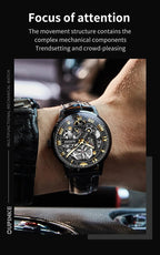 OUPINKE 3173 Luxury Automatic Mechanical Men's Watch Leather Strap 50M Waterproof Luminous Sapphire Mirror Men's Watch - VibraStore