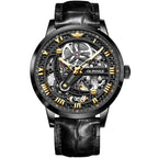 OUPINKE 3173 Luxury Automatic Mechanical Men's Watch Leather Strap 50M Waterproof Luminous Sapphire Mirror Men's Watch - VibraStore