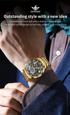 OUPINKE 3173 Luxury Automatic Mechanical Men's Watch Leather Strap 50M Waterproof Luminous Sapphire Mirror Men's Watch - VibraStore