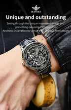 OUPINKE 3173 Luxury Automatic Mechanical Men's Watch Leather Strap 50M Waterproof Luminous Sapphire Mirror Men's Watch - VibraStore