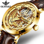 OUPINKE 3173 Luxury Automatic Mechanical Men's Watch Leather Strap 50M Waterproof Luminous Sapphire Mirror Men's Watch - VibraStore