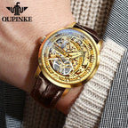 OUPINKE 3173 Luxury Automatic Mechanical Men's Watch Leather Strap 50M Waterproof Luminous Sapphire Mirror Men's Watch - VibraStore