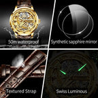 OUPINKE 3173 Luxury Automatic Mechanical Men's Watch Leather Strap 50M Waterproof Luminous Sapphire Mirror Men's Watch - VibraStore