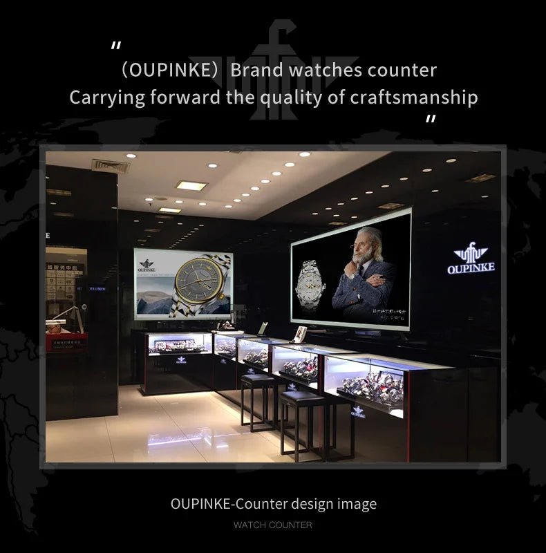 OUPINKE 3173 Luxury Automatic Mechanical Men's Watch Leather Strap 50M Waterproof Luminous Sapphire Mirror Men's Watch - VibraStore