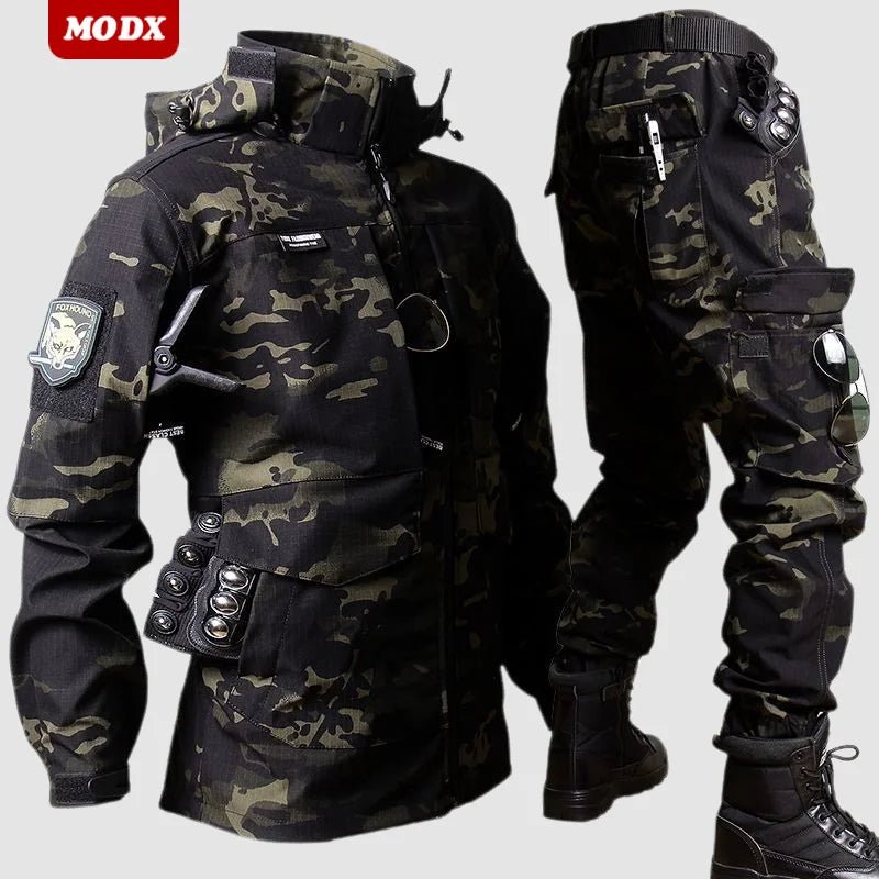 Outdoor Tactical Soft Shell Assault Suit Men Camouflage Jacket Hooded 2 - piece Spring Autumn Cycling Workwear Windproof Clothing - VibraStore