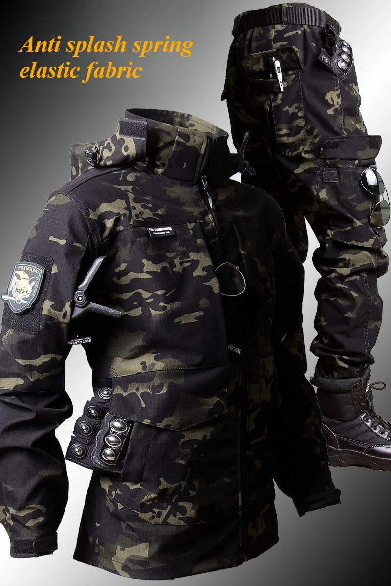 Outdoor Tactical Soft Shell Assault Suit Men Camouflage Jacket Hooded 2 - piece Spring Autumn Cycling Workwear Windproof Clothing - VibraStore