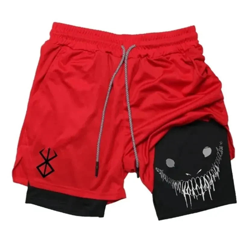 pantalones cortos ajustados de entrenamiento físico para hombres con estampado de demonio verano 2 en 1 pantalones cortos de secado rápido para correr en la playa y gimnasio ropa deportiva al aire libre - VibraStore