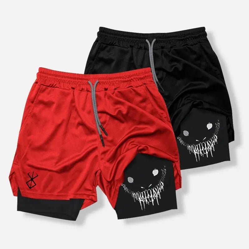 pantalones cortos ajustados de entrenamiento físico para hombres con estampado de demonio verano 2 en 1 pantalones cortos de secado rápido para correr en la playa y gimnasio ropa deportiva al aire libre - VibraStore