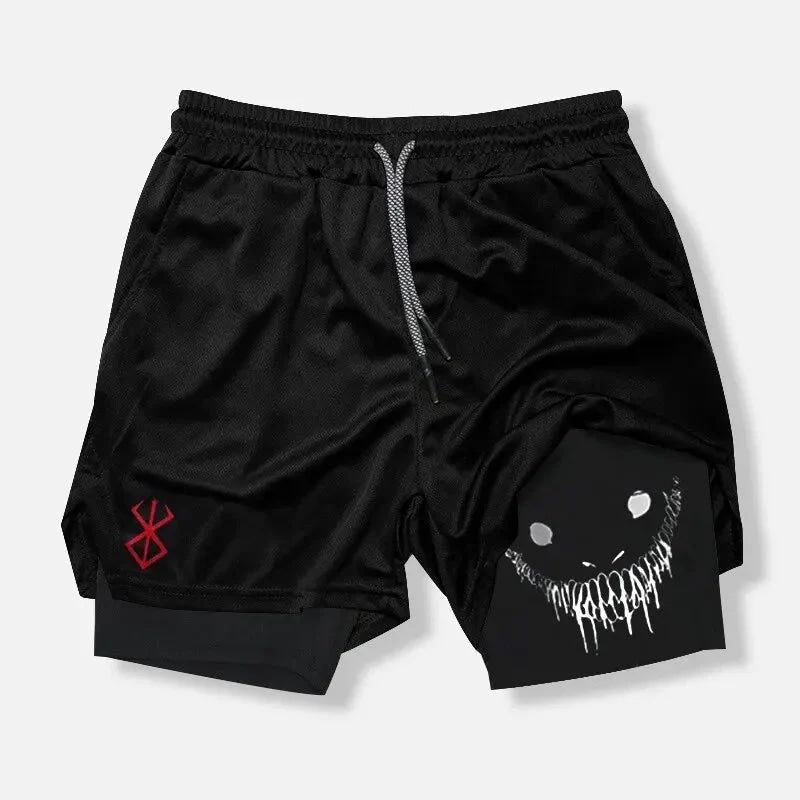 pantalones cortos ajustados de entrenamiento físico para hombres con estampado de demonio verano 2 en 1 pantalones cortos de secado rápido para correr en la playa y gimnasio ropa deportiva al aire libre - VibraStore
