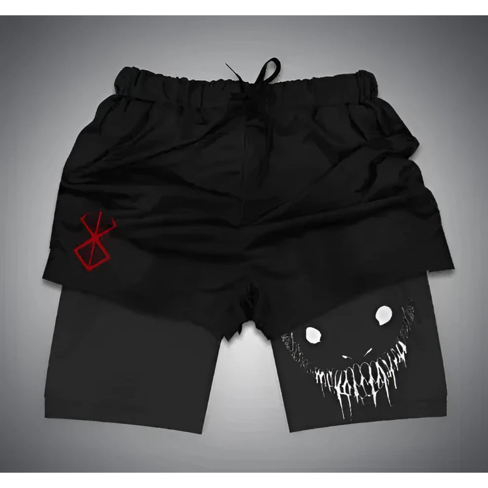 pantalones cortos ajustados de entrenamiento físico para hombres con estampado de demonio verano 2 en 1 pantalones cortos de secado rápido para correr en la playa y gimnasio ropa deportiva al aire libre - VibraStore