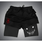 pantalones cortos ajustados de entrenamiento físico para hombres con estampado de demonio verano 2 en 1 pantalones cortos de secado rápido para correr en la playa y gimnasio ropa deportiva al aire libre - VibraStore