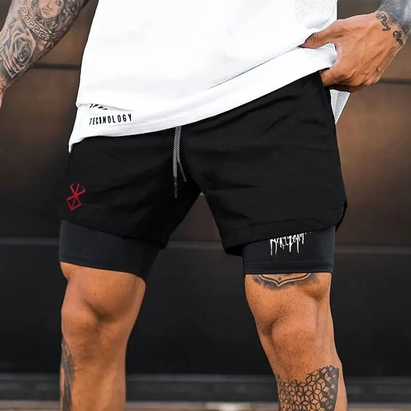 pantalones cortos ajustados de entrenamiento físico para hombres con estampado de demonio verano 2 en 1 pantalones cortos de secado rápido para correr en la playa y gimnasio ropa deportiva al aire libre - VibraStore
