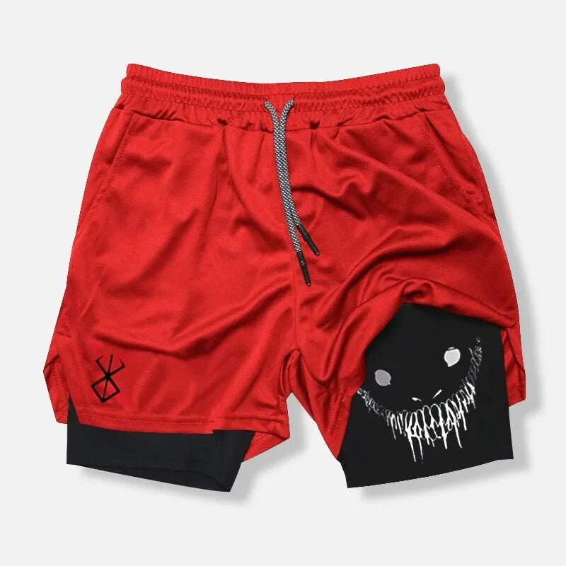 pantalones cortos ajustados de entrenamiento físico para hombres con estampado de demonio verano 2 en 1 pantalones cortos de secado rápido para correr en la playa y gimnasio ropa deportiva al aire libre - VibraStore