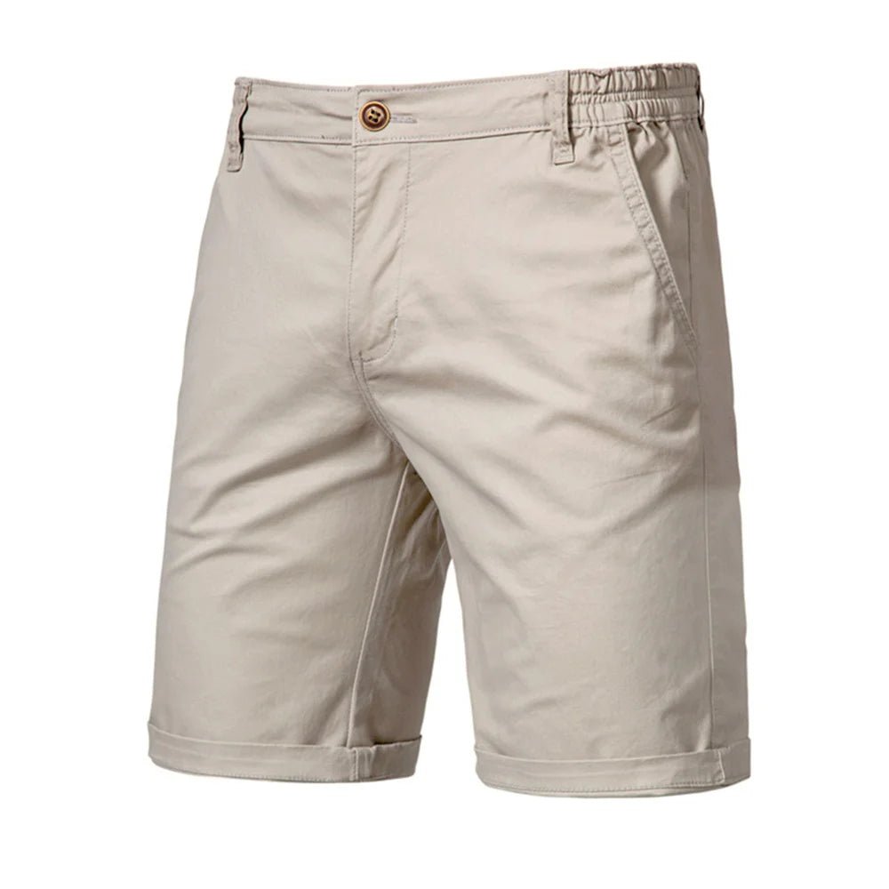 Pantalones cortos de hombre 100% algodón de color liso Pantalones cortos de hombre de cintura elástica social de negocios informales de alta calidad Pantalones cortos de playa de 10 colores - VibraStore
