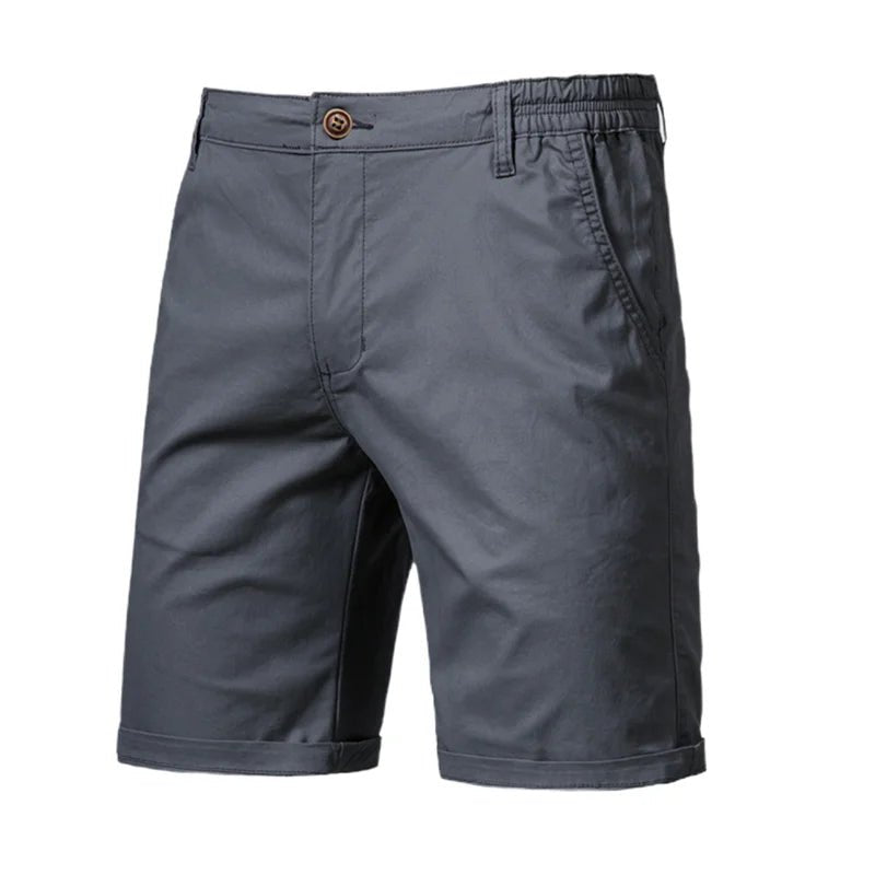Pantalones cortos de hombre 100% algodón de color liso Pantalones cortos de hombre de cintura elástica social de negocios informales de alta calidad Pantalones cortos de playa de 10 colores - VibraStore