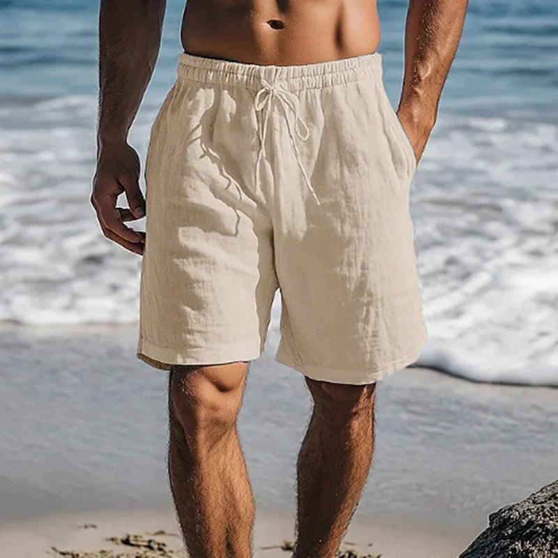 Pantalones cortos de lino y algodón para hombre, pantalones cortos informales ligeros y transpirables de estilo playero, pantalones de chándal básicos de Color sólido con cintura elástica - VibraStore