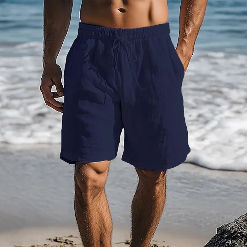 Pantalones cortos de lino y algodón para hombre, pantalones cortos informales ligeros y transpirables de estilo playero, pantalones de chándal básicos de Color sólido con cintura elástica - VibraStore