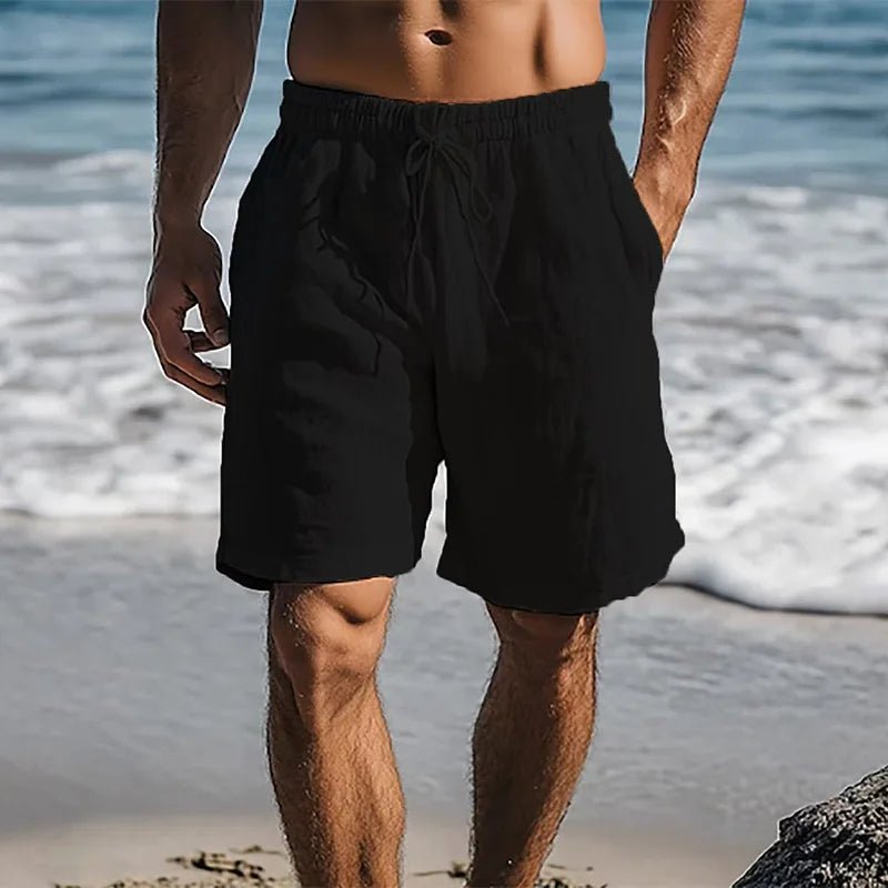 Pantalones cortos de lino y algodón para hombre, pantalones cortos informales ligeros y transpirables de estilo playero, pantalones de chándal básicos de Color sólido con cintura elástica - VibraStore