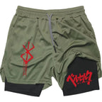 Pantalones cortos de rendimiento Anime Berserk para hombre, pantalones cortos de compresión para correr 2 en 1, entrenamiento, Yoga, gimnasio, ropa deportiva, pantalones cortos de entrenamiento con bolsillos - VibraStore