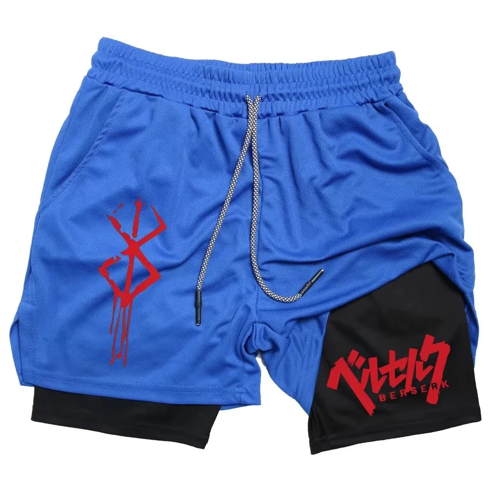 Pantalones cortos de rendimiento Anime Berserk para hombre, pantalones cortos de compresión para correr 2 en 1, entrenamiento, Yoga, gimnasio, ropa deportiva, pantalones cortos de entrenamiento con bolsillos - VibraStore