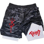 Pantalones cortos de rendimiento Anime Berserk para hombre, pantalones cortos de compresión para correr 2 en 1, entrenamiento, Yoga, gimnasio, ropa deportiva, pantalones cortos de entrenamiento con bolsillos - VibraStore