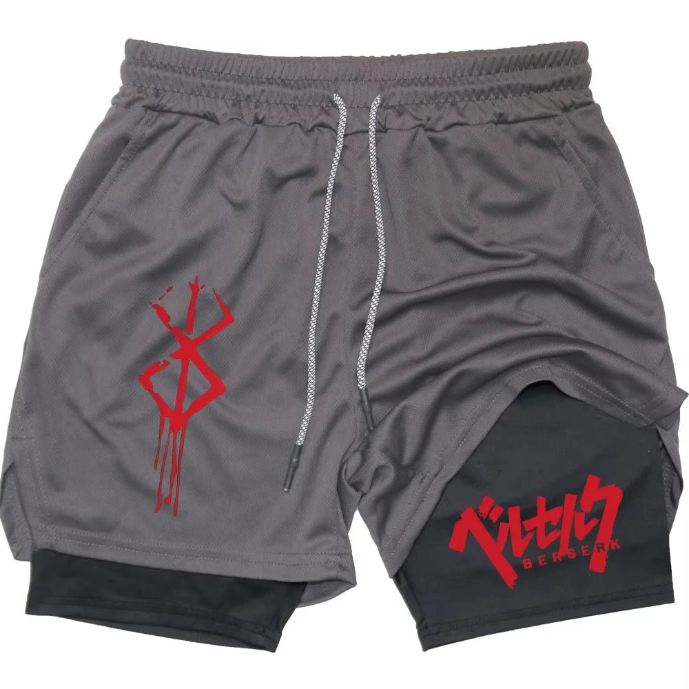 Pantalones cortos de rendimiento Anime Berserk para hombre, pantalones cortos de compresión para correr 2 en 1, entrenamiento, Yoga, gimnasio, ropa deportiva, pantalones cortos de entrenamiento con bolsillos - VibraStore