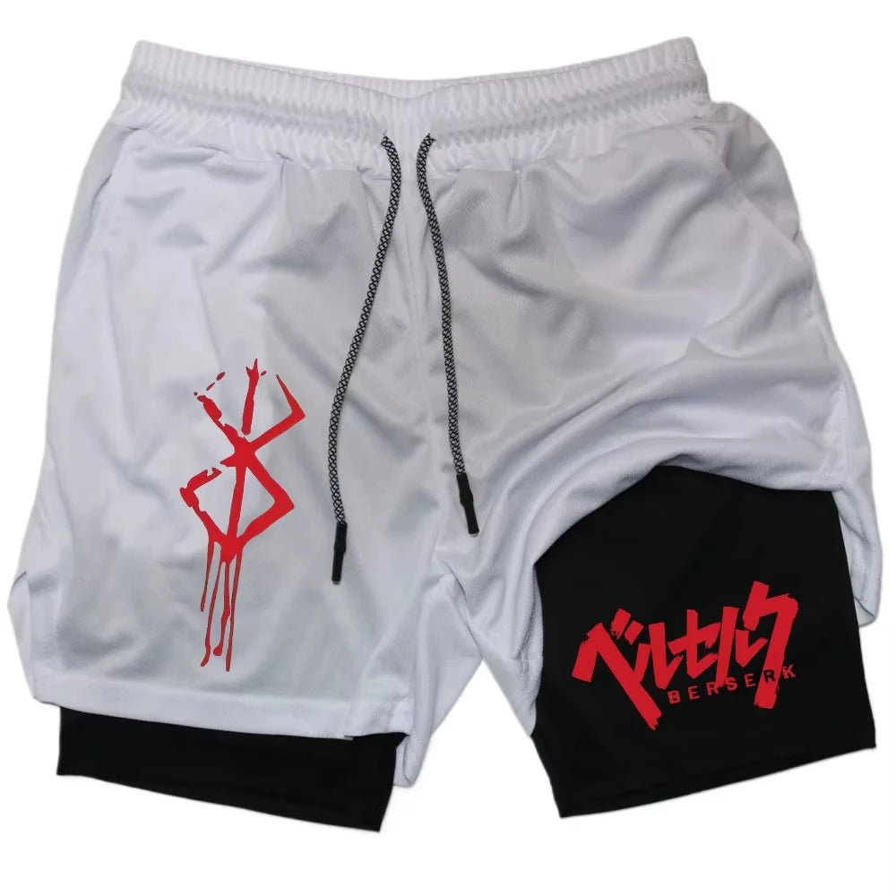 Pantalones cortos de rendimiento Anime Berserk para hombre, pantalones cortos de compresión para correr 2 en 1, entrenamiento, Yoga, gimnasio, ropa deportiva, pantalones cortos de entrenamiento con bolsillos - VibraStore