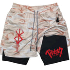 Pantalones cortos de rendimiento Anime Berserk para hombre, pantalones cortos de compresión para correr 2 en 1, entrenamiento, Yoga, gimnasio, ropa deportiva, pantalones cortos de entrenamiento con bolsillos - VibraStore