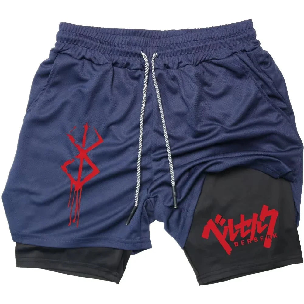 Pantalones cortos de rendimiento Anime Berserk para hombre, pantalones cortos de compresión para correr 2 en 1, entrenamiento, Yoga, gimnasio, ropa deportiva, pantalones cortos de entrenamiento con bolsillos - VibraStore