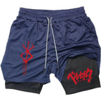 Pantalones cortos de rendimiento Anime Berserk para hombre, pantalones cortos de compresión para correr 2 en 1, entrenamiento, Yoga, gimnasio, ropa deportiva, pantalones cortos de entrenamiento con bolsillos - VibraStore