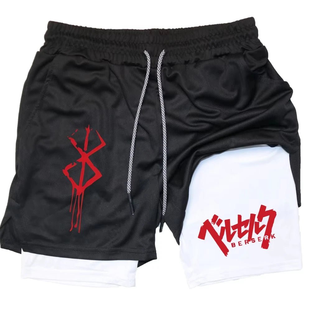 Pantalones cortos de rendimiento Anime Berserk para hombre, pantalones cortos de compresión para correr 2 en 1, entrenamiento, Yoga, gimnasio, ropa deportiva, pantalones cortos de entrenamiento con bolsillos - VibraStore