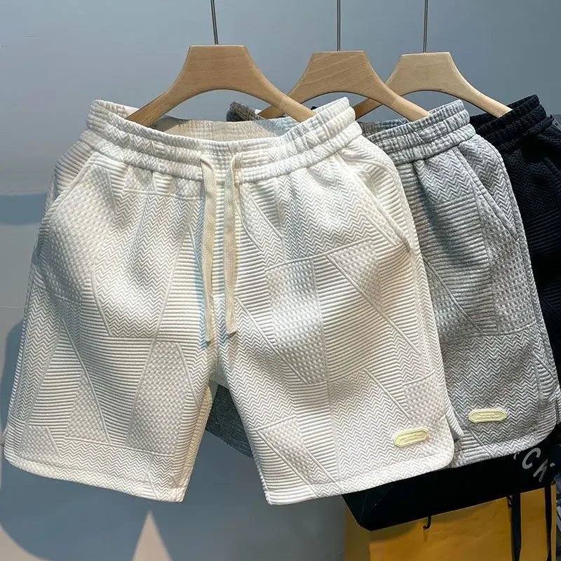 Pantalones cortos para hombre, pantalones cortos para correr para las cuatro estaciones, pantalones cortos informales para correr, pantalones cortos deportivos con cordón de Color sólido con patrón de onda para hombre - VibraStore