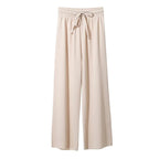 Pantalones de pierna ancha hasta el tobillo para mujer, pantalón informal de cintura elástica sólida, pantalones sueltos de seda de hielo, primavera y verano - VibraStore