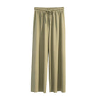 Pantalones de pierna ancha hasta el tobillo para mujer, pantalón informal de cintura elástica sólida, pantalones sueltos de seda de hielo, primavera y verano - VibraStore