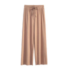 Pantalones de pierna ancha hasta el tobillo para mujer, pantalón informal de cintura elástica sólida, pantalones sueltos de seda de hielo, primavera y verano - VibraStore
