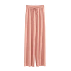 Pantalones de pierna ancha hasta el tobillo para mujer, pantalón informal de cintura elástica sólida, pantalones sueltos de seda de hielo, primavera y verano - VibraStore