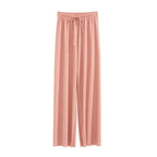 Pantalones de pierna ancha hasta el tobillo para mujer, pantalón informal de cintura elástica sólida, pantalones sueltos de seda de hielo, primavera y verano - VibraStore